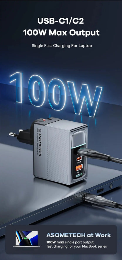 ASOMETECH 100W GaN Charger QC4.0 PD 67W 65W PPS Display Ai-TechWorld 