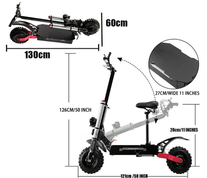 48-72V Electric Scooter for Adults 90KM/H 10-11''Tubeless Off Road Tire Hydraulic / SpringSuspension Foldable Escooter with Seat Ai-TechWorld 
