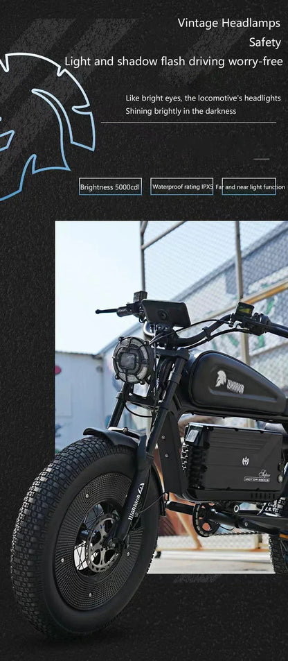 Ebike ZPW Black Warrior 3000W 60V 45AH Camping Motorcycle, Adult Electric Bike 20 Inch Fat Tire Electric Bike Ai-TechWorld 
