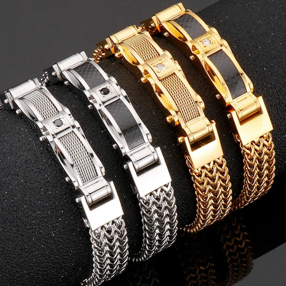 Luxury Bracelet for Men Gold 12MM Wide Stainless Steel Square Wrist Bracelets Ai-TechWorld 