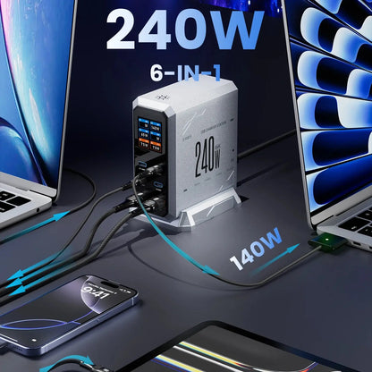 240W GaN Charger PD3.1 140W USB Type C 6 Ports PPS PD Desktop Fast Charging Station for MacBook Laptops Tablet iPhone Samsung Ai-TechWorld 
