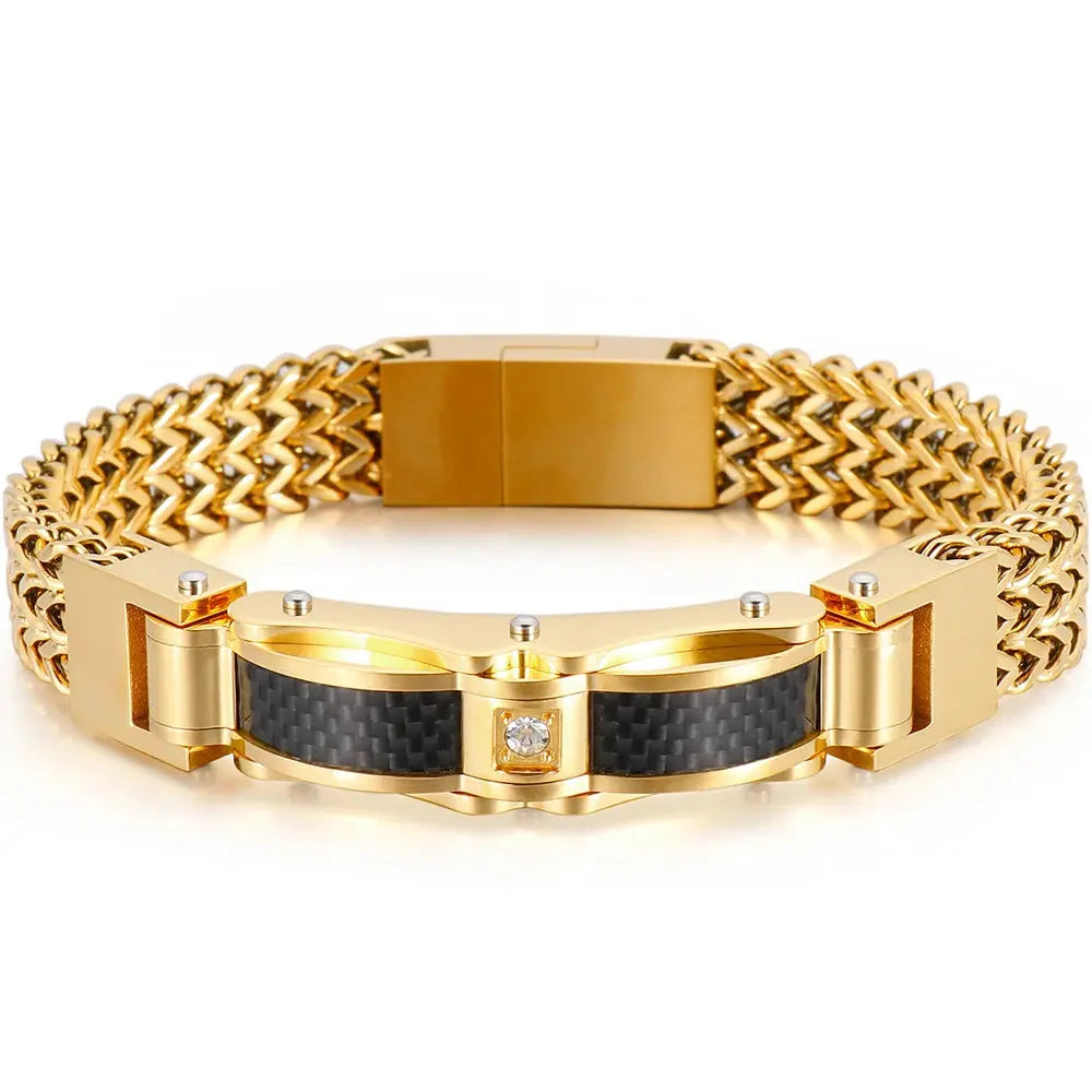 Luxury Bracelet for Men Gold 12MM Wide Stainless Steel Square Wrist Bracelets Ai-TechWorld 