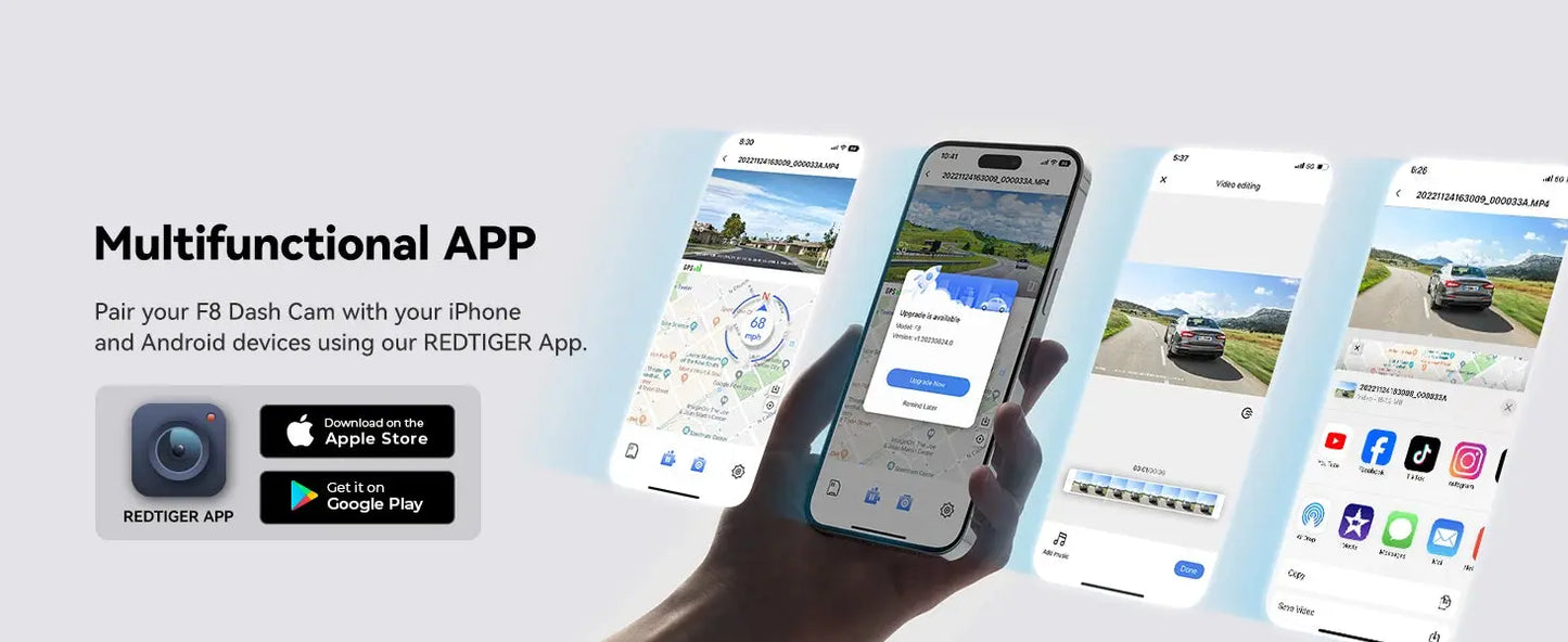 REDTIGER Dash Cam HD 4K Built-in GPS 70FOV Car DVR 5G WIFI APP Control Fatigue Driving Reminder Car Camera with Night Vision Ai-TechWorld 