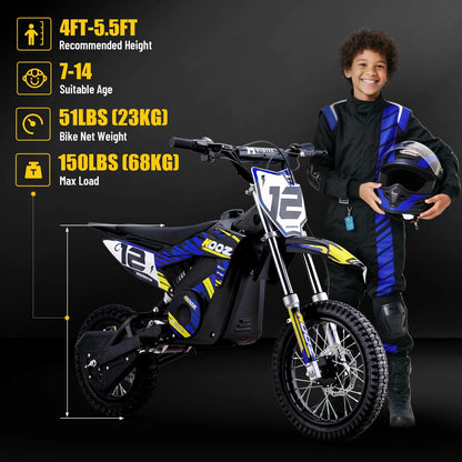 KOOZ HP112E PRO 36V 1000W Electric Motorcycle for Kids, Electric Dirt Bike Up to 20.6 MPH & 19 Miles Long-Range,UL 2849. Ai-TechWorld 