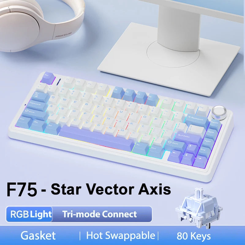 AULA F75 2.4G Wireless/Bluetooth/Wired Gaming Mechanical Keyboard RGB Customized 75% Layout OEM Profile Gasket Structure Ai-TechWorld   ai-techworld