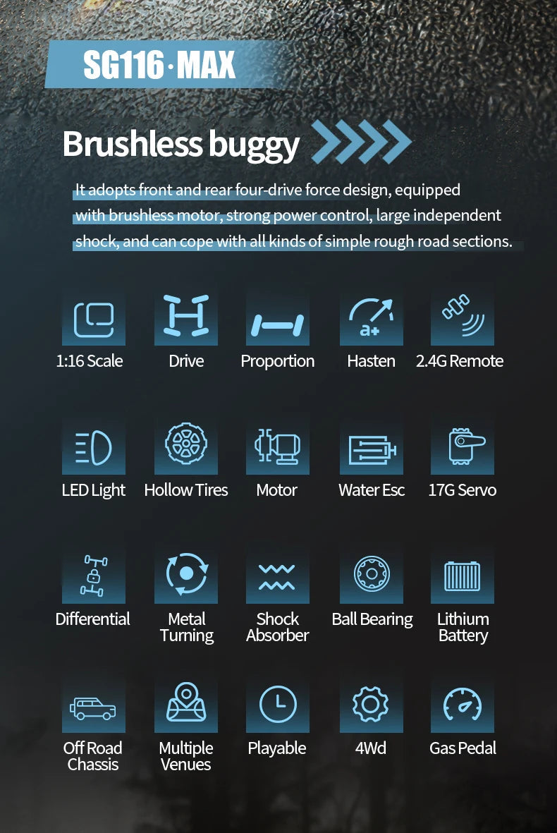 SG116 MAX 1:16 High Speed Drift Racing Car 80KM/H Brushless Motor 4WD SG316 MAX RC Off Road Car Monster Trucks Toy For Kids Gift Ai-TechWorld 