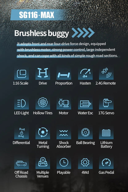 SG116 MAX 1:16 High Speed Drift Racing Car 80KM/H Brushless Motor 4WD SG316 MAX RC Off Road Car Monster Trucks Toy For Kids Gift Ai-TechWorld 