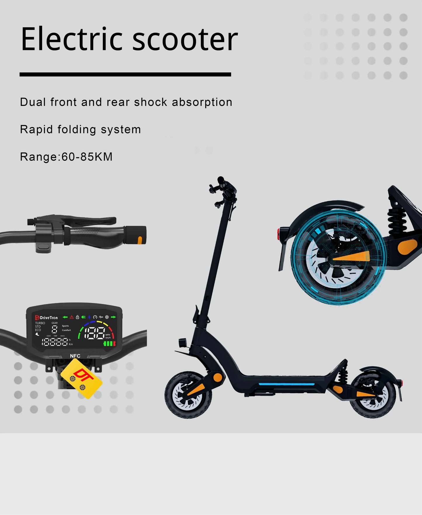 Drive Tron DT06 Adult Electric Scooter, 1200W*2 Motor,60v 23.4Ah Battery ,Folding E-Scooter, E-Mountain Scooter Ai-TechWorld 