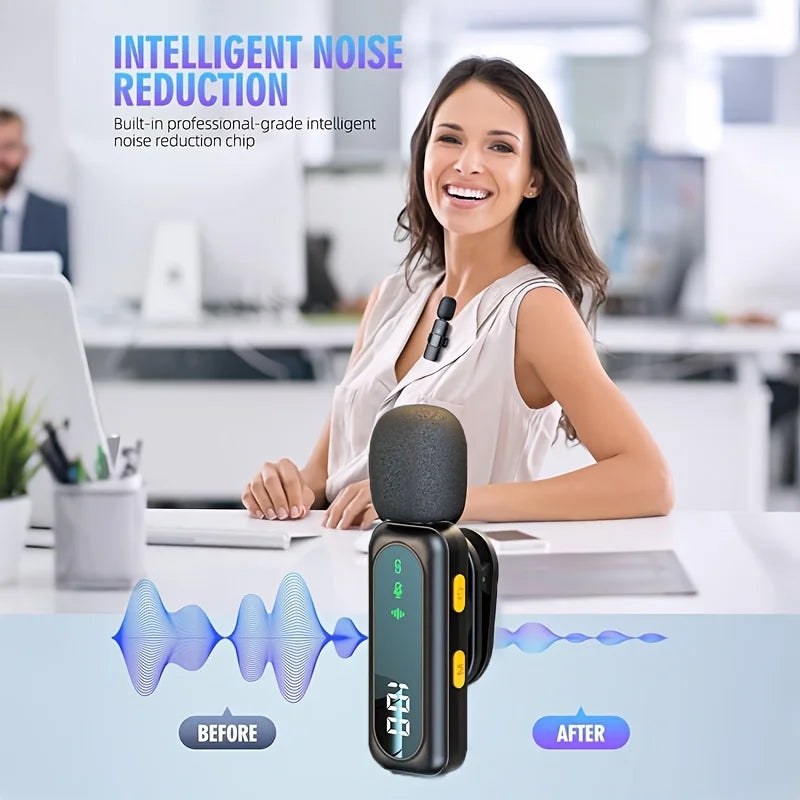 Professional Wireless Lavalier Microphone System with Intelligent Noise Cancellation Lapel Mic For Vlog&Interviews&Conferences Ai-TechWorld 