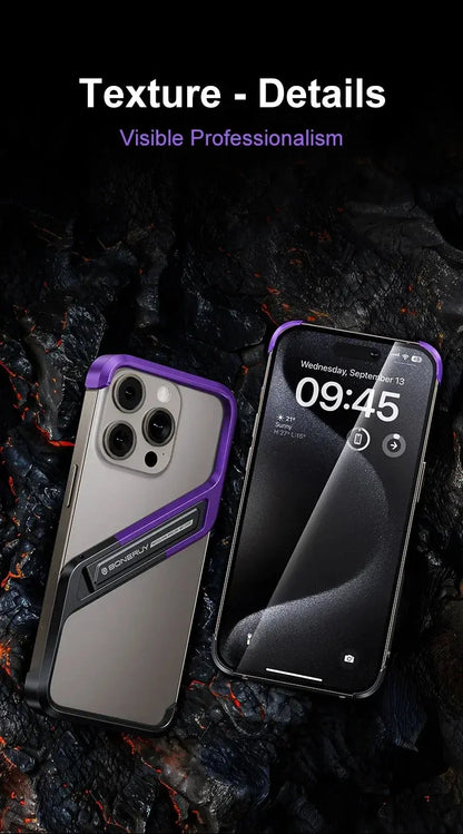 S-Shaped Metal Geometric Rimless Phone Case For iPhone 14 15 16 Pro Max 16ProMax Aluminum Alloy Hidden Stand Bracket Cover Funda Ai-TechWorld 