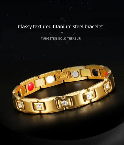 Magnet Improve Sleeping Fashion Rose Gold Couple Bracelet Men's and Women's Titanium Steel Diamond-Embedded Non-Fading Fancy Anti-Static Ai-TechWorld 