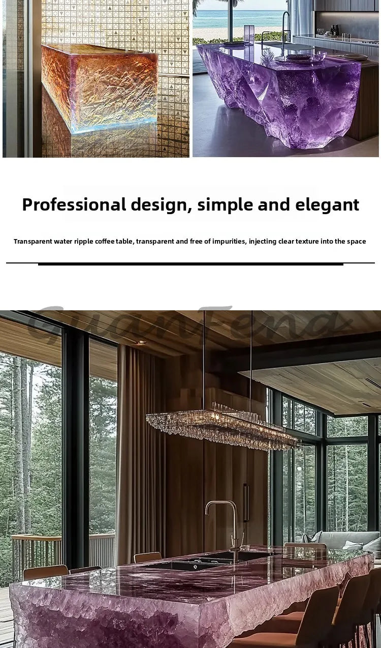 Premium Light Luxury Transparent Resin Hotel Front Desk Restaurant Villa Kitchen Partition Luminous Crystal Glacier Island Table Ai-TechWorld 