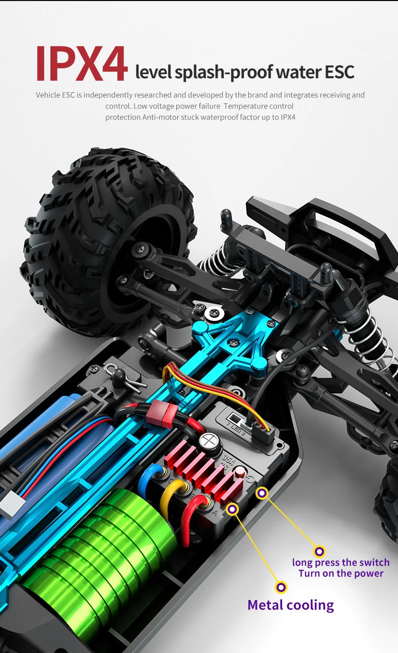 Teeggi 16101 /16102 PRO 1:16 High Speed RC Car With LED Light Drift 70KM/H 4WD RC Off-Road Car Monster Truck Toy For Kid Gifts Ai-TechWorld 