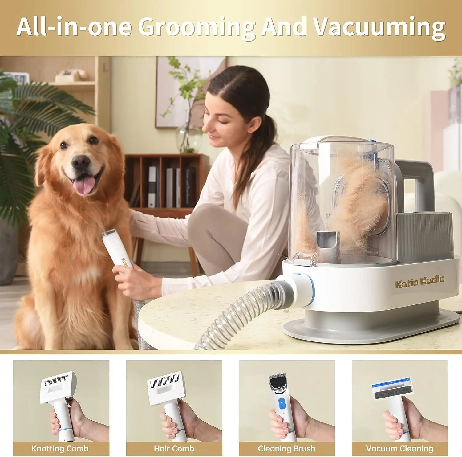 Pet Grooming Kit,5in1 Dog Grooming Kit with 2 Suction Mode,Low Noise Dog Hair Remover,Dog Vacuums for Hair Cleaning for Shedding Ai-TechWorld 