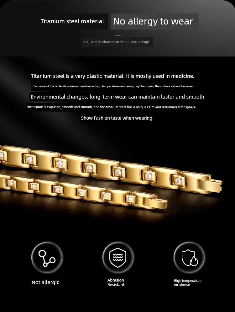 Magnet Improve Sleeping Fashion Rose Gold Couple Bracelet Men's and Women's Titanium Steel Diamond-Embedded Non-Fading Fancy Anti-Static Ai-TechWorld 