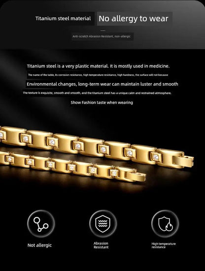 Magnet Improve Sleeping Fashion Rose Gold Couple Bracelet Men's and Women's Titanium Steel Diamond-Embedded Non-Fading Fancy Anti-Static Ai-TechWorld 