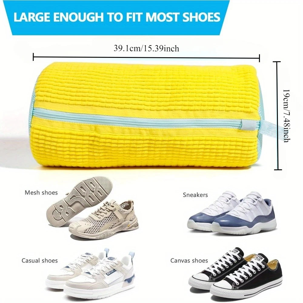 Durable Shoe Washing Machine Bag for All Shoe Types-Yellow with Blue Zipper,Ideal for Sneakers and Casual Shoes,Laundry Wash Bag Ai-TechWorld 
