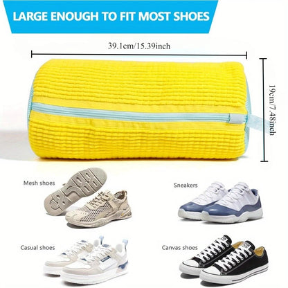 Durable Shoe Washing Machine Bag for All Shoe Types-Yellow with Blue Zipper,Ideal for Sneakers and Casual Shoes,Laundry Wash Bag Ai-TechWorld 