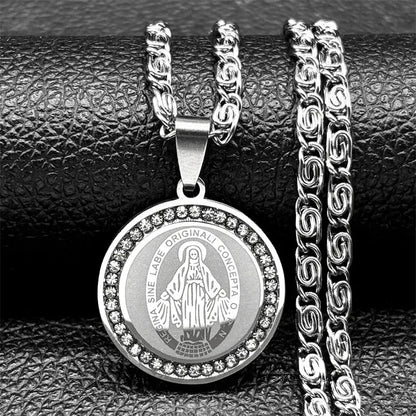 Colorful Crystal Saint Benedict Medal Necklace Women Men Stainless Steel Gold Color Chain Necklaces Jewelry San Benito N8391S05 Ai-TechWorld 