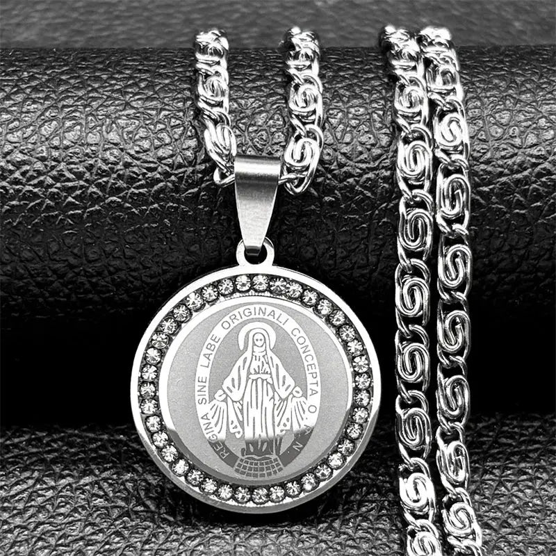 Colorful Crystal Saint Benedict Medal Necklace Women Men Stainless Steel Gold Color Chain Necklaces Jewelry San Benito N8391S05 Ai-TechWorld 