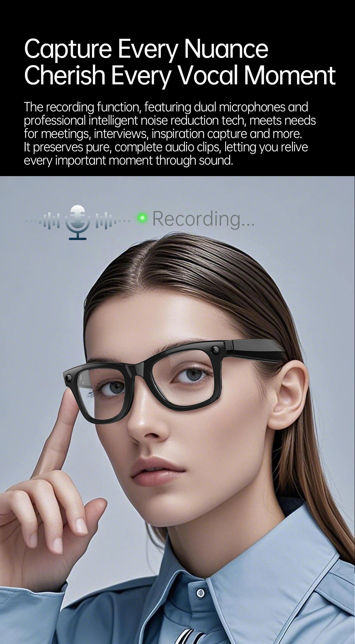 AI Smart Glasses 5 Million Pixels Recording Videos Photo Recognition Answer Translation 290mAh IP66 Waterproof Bluetooth Glasses Ai-TechWorld 