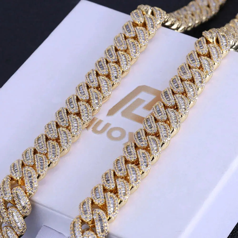 NUOYA Hip Hop Jewelry High Quality 12mm Bling Iced Cz Rectangle Diamond Prong Setting Cuban Link Necklace Homme Ai-TechWorld 