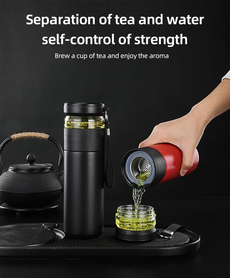 500ml Tea Infuser Vacuum Flask Stainless Steel Insulated Cup with Independent Tea Storage Handle Travel Mug Business Cup Gifts Ai-TechWorld 