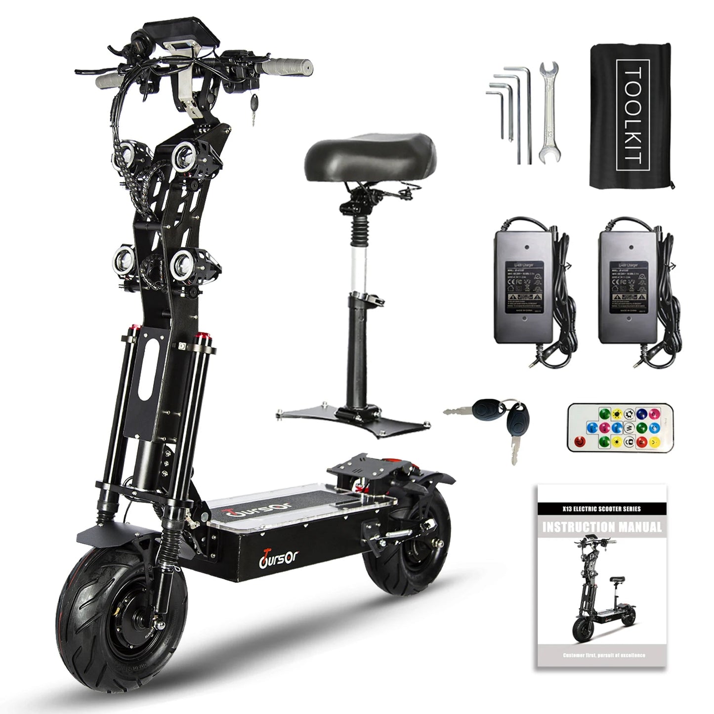 X13 inch 10000W Dual Motor 72V40Ah 60V50Ah Battery Electric Scooter Max Speed 120km/h Range 120km LCD Display Foldable Escooter Ai-TechWorld 