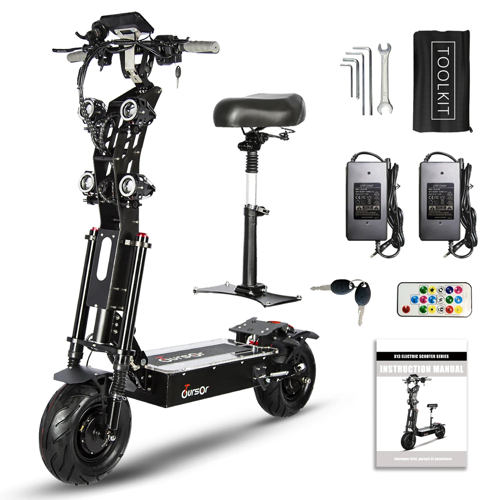 X13 inch 10000W Dual Motor 72V40Ah 60V50Ah Battery Electric Scooter Max Speed 120km/h Range 120km LCD Display Foldable Escooter Ai-TechWorld 