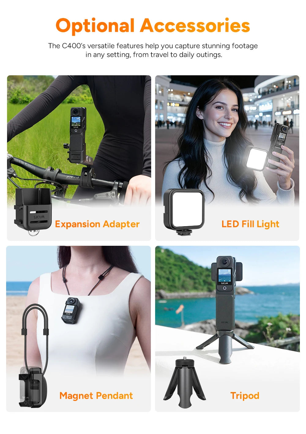 SJCAM C400 Action Camera Handheld Stabilized Night Vision Camera Vlog Outdoor Live Streaming Bike Mount Dashcam Sjcam Camera Ai-TechWorld 