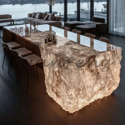 Premium Light Luxury Transparent Resin Hotel Front Desk Restaurant Villa Kitchen Partition Luminous Crystal Glacier Island Table Ai-TechWorld 