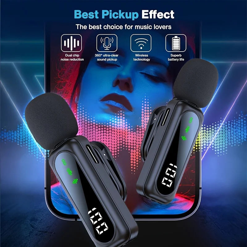 Professional Wireless Lavalier Microphone System with Intelligent Noise Cancellation Lapel Mic For Vlog&Interviews&Conferences Ai-TechWorld 