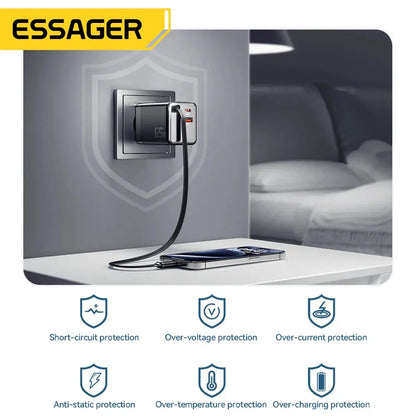 Essager 65W GaN Charger with Retractable Cable PD Fast Charging for Laptop Macbook iPhone 16 15 14 Xiaomi Type-C Phone Charger Ai-TechWorld 