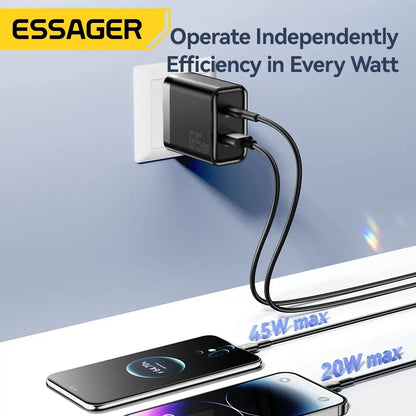 Essager 65W GaN Charger USB PD Type C Fast Charging  Phone Adapter QC3.0 For iPhone 16 Pro Max Samsung Galaxy S23 Xiaomi Huawei Ai-TechWorld 