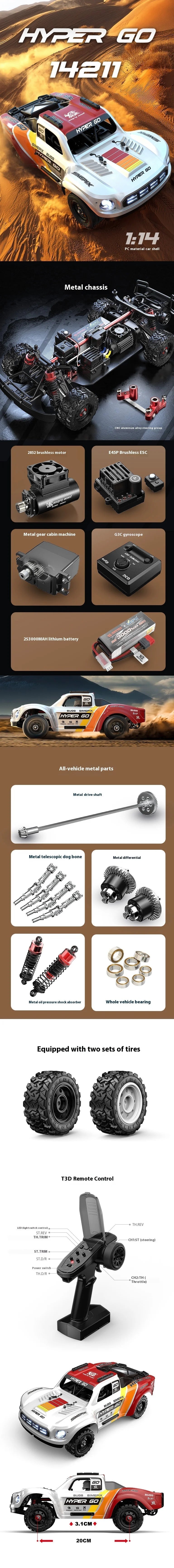 New MJX 10208 Small Monster 1/10 Hypergo 2.4G Brushless High Speed RC Professional Adult Off road Remote Control Vehicle RC Cars Ai-TechWorld 