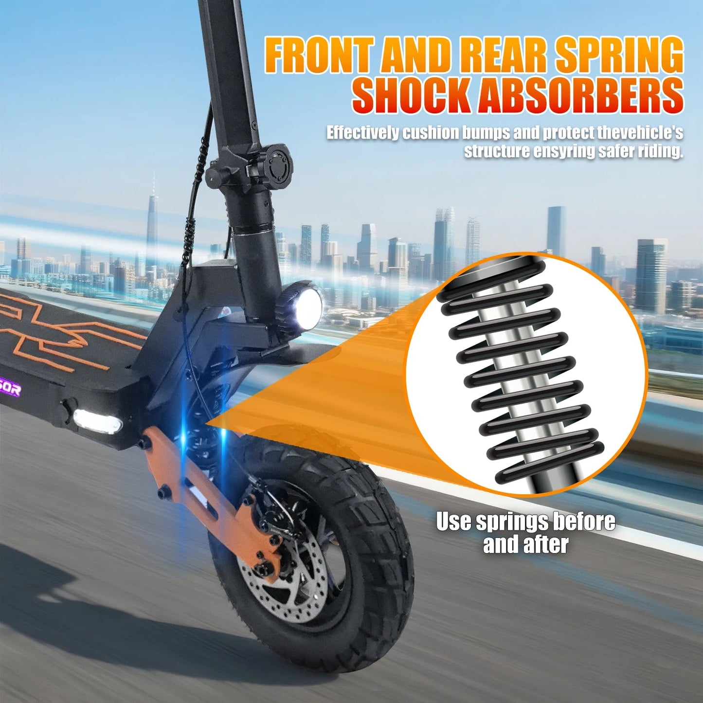 1200W Peak Motor Fold Adult Electric Scooter 48V 18AH 40MPH 11-inch off-roadTires Front and Rear Disc Brakes and Shock Absorbers Ai-TechWorld 