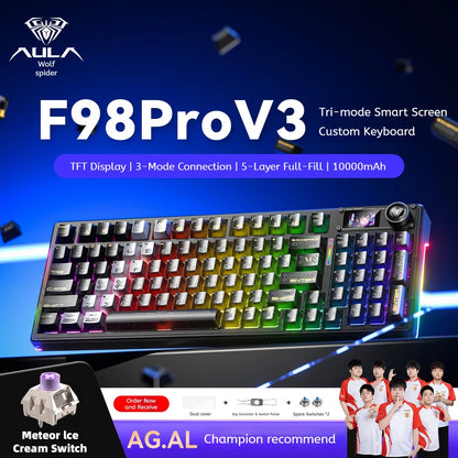 AULA F98 Pro V3 Mechanical Keyboard Custom RGB Backlight Wireless Bluetooth Gaming Keyboard With Screen and Knob Ai-TechWorld   ai-techworld
