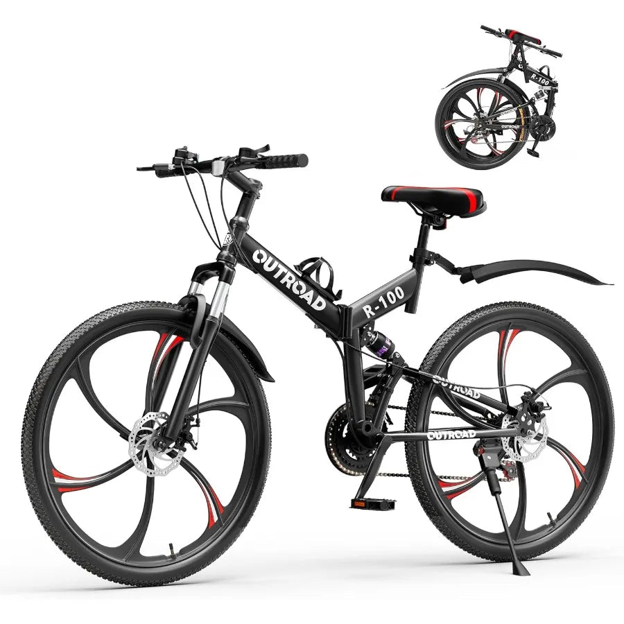 26 Inch Folding Mountain Bike with 21 Speeds and Full Suspension for Adults Featuring Dual Disc Brakes High Carbon Steel Frame Ai-TechWorld 
