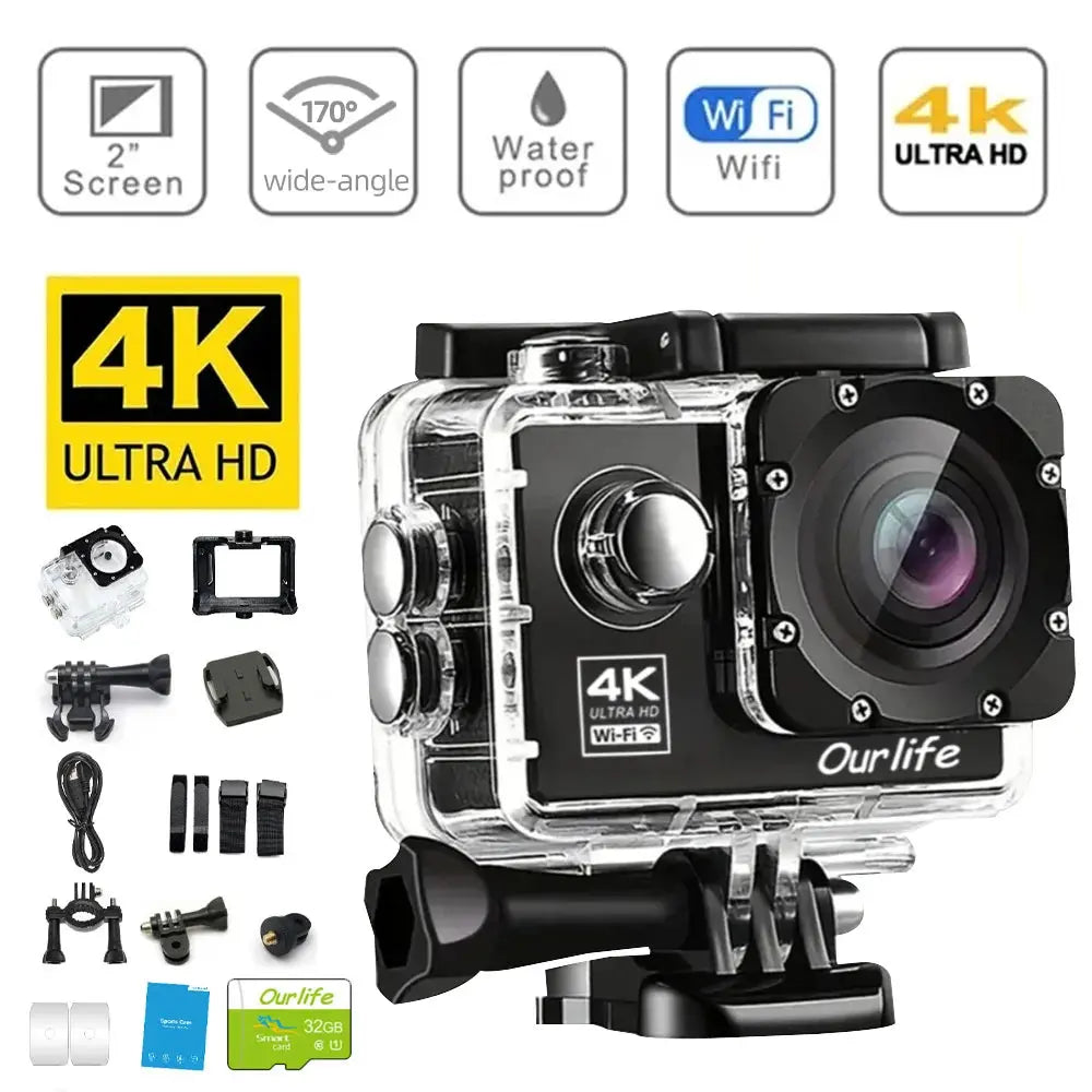 Action Camera Ultra HD 4K 16.0MP Wi-Fi 2.0" Screen 170D Webcam Ai-TechWorld 