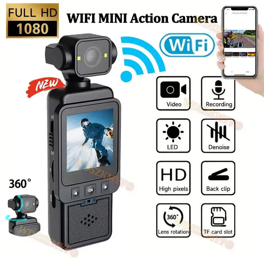 1080P Handheld Sports Pocket Camera HD Display 180° Rotatable WiFi Wireless Video Recorder Built-in Fill Light Motion Camera Ai-TechWorld 
