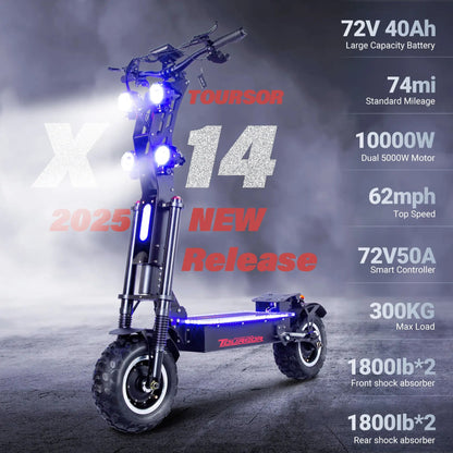 10000W Off-road Electric Scooter Dual Motors 14 Inch Off-Road Tyres 72V-40AH Panasonic Battery Speed 120KM/H elektro scooter Ai-TechWorld 