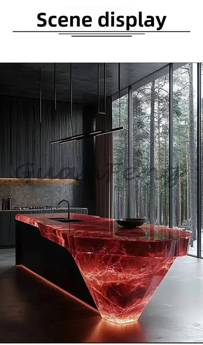 Premium Light Luxury Transparent Resin Hotel Front Desk Restaurant Villa Kitchen Partition Luminous Crystal Glacier Island Table Ai-TechWorld 