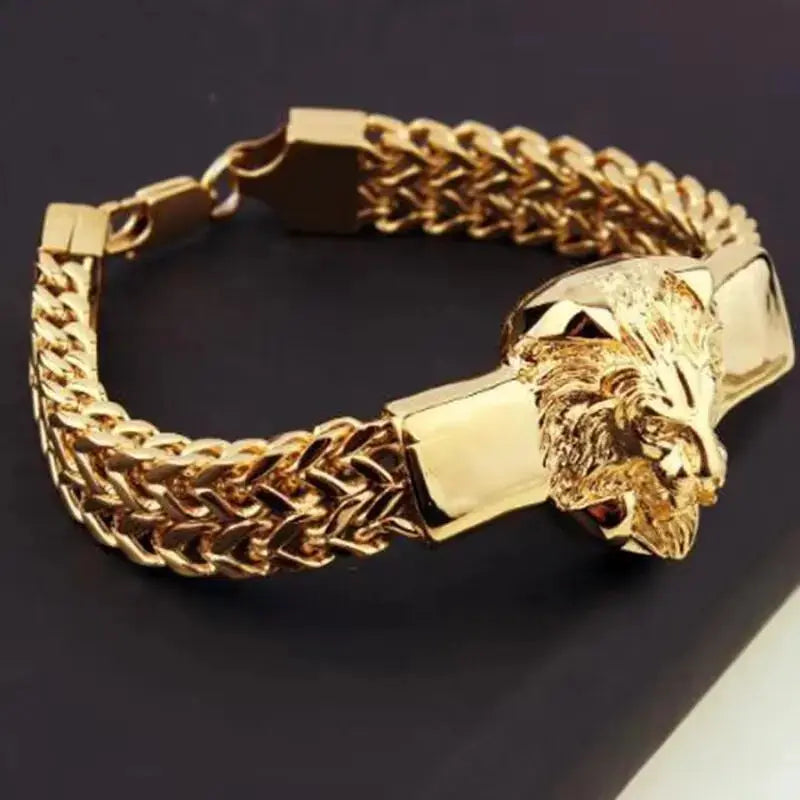Lion head animal bracelet for men stainless steel braided chain wristband bracelet fashion hip hop jewelry Ai-TechWorld 