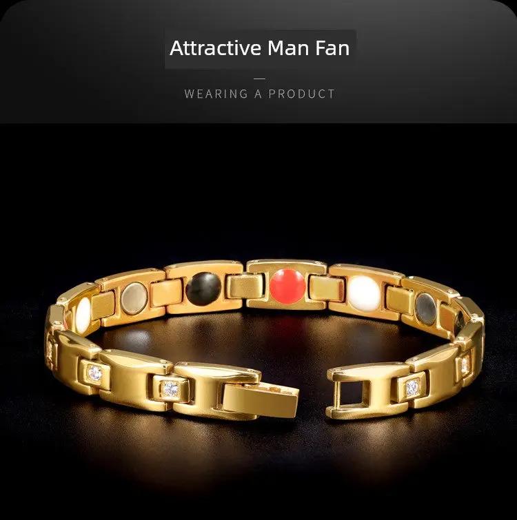 Magnet Improve Sleeping Fashion Rose Gold Couple Bracelet Men's and Women's Titanium Steel Diamond-Embedded Non-Fading Fancy Anti-Static Ai-TechWorld 