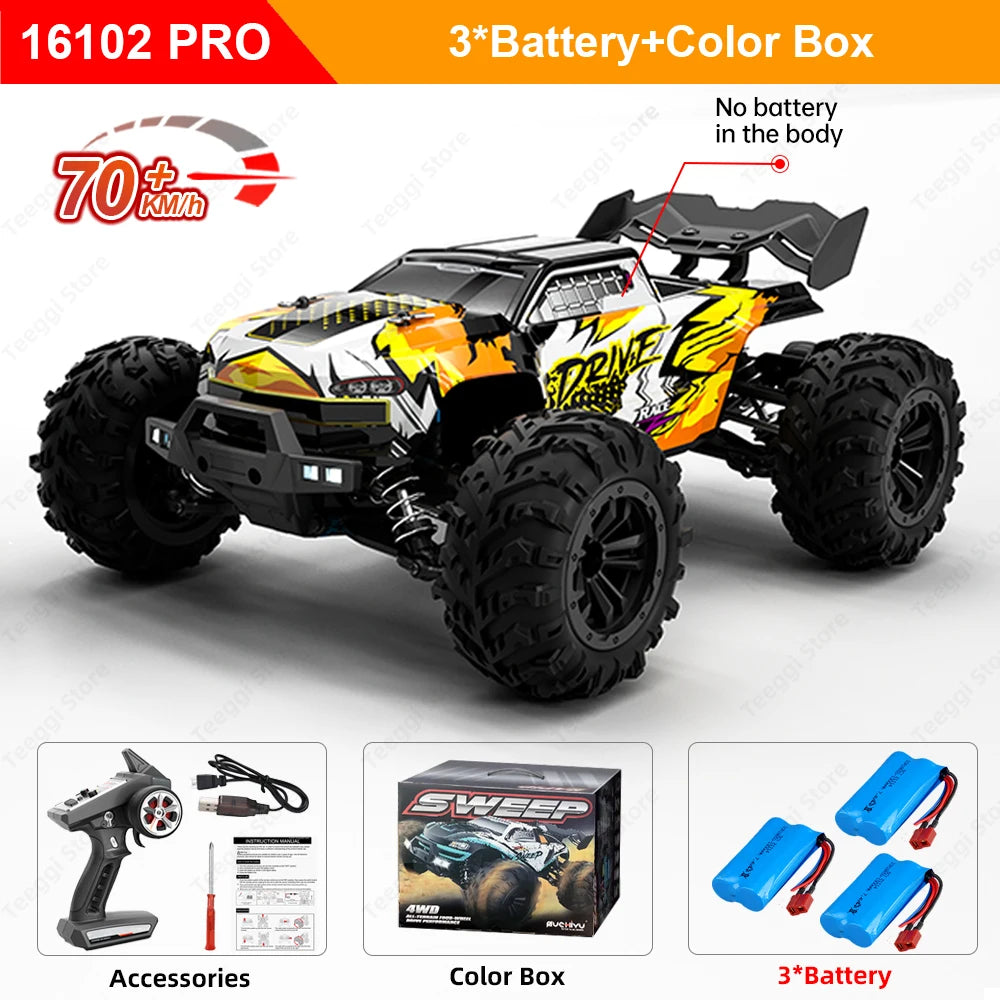 Teeggi 16101 /16102 PRO 1:16 High Speed RC Car With LED Light Drift 70KM/H 4WD RC Off-Road Car Monster Truck Toy For Kid Gifts Ai-TechWorld 