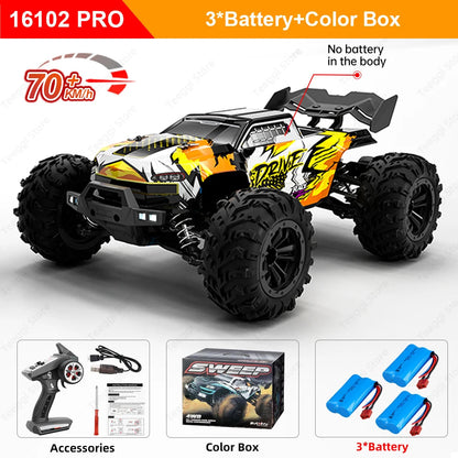 Teeggi 16101 /16102 PRO 1:16 High Speed RC Car With LED Light Drift 70KM/H 4WD RC Off-Road Car Monster Truck Toy For Kid Gifts Ai-TechWorld 
