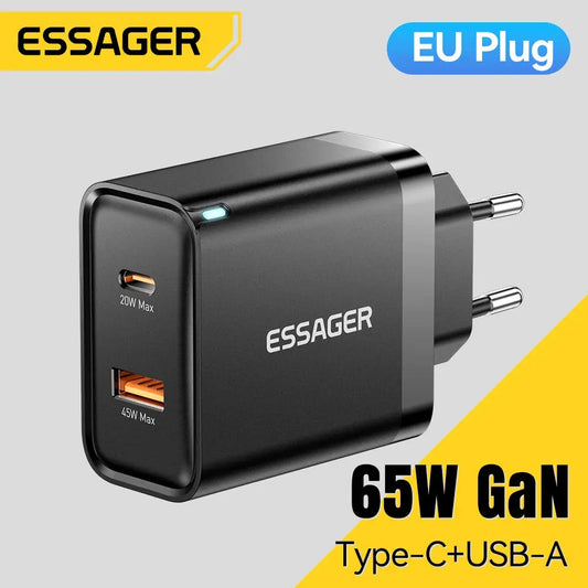 Essager 65W GaN Charger USB PD Type C Fast Charging  Phone Adapter QC3.0 For iPhone 16 Pro Max Samsung Galaxy S23 Xiaomi Huawei Ai-TechWorld 
