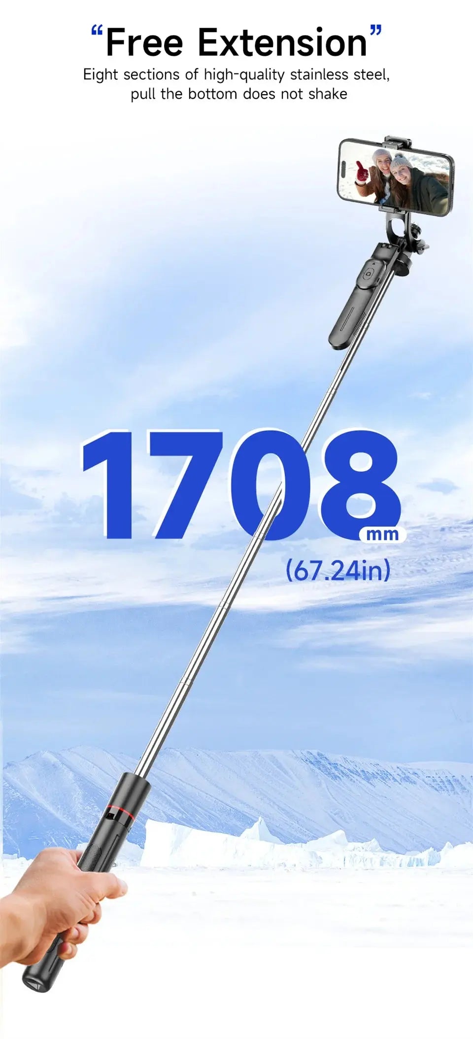 MEUYAG Selfie Stick Tripod with 1708mm Long Monopod Fill Light, Bluetooth Remote, 360° Rotation, 1/4 Interface, for mobile phone Ai-TechWorld 
