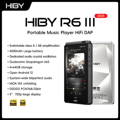 HiBy R6III 2025 / R6 Gen 3 Android 12 Music Player MP3 USB DAC HIFI WiFi Bluetooth 5.0 CS43198 *4 MQA16x DSD512 PCM768 4500mAh Ai-TechWorld 
