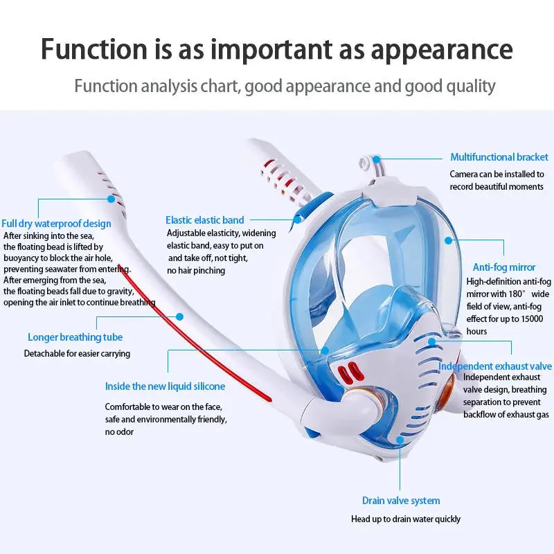Snorkeling Mask Double Tube Silicone Full Dry Diving Mask Adult Swimming Mask Diving Goggles Self Contained Underwater Breathing Ai-TechWorld 